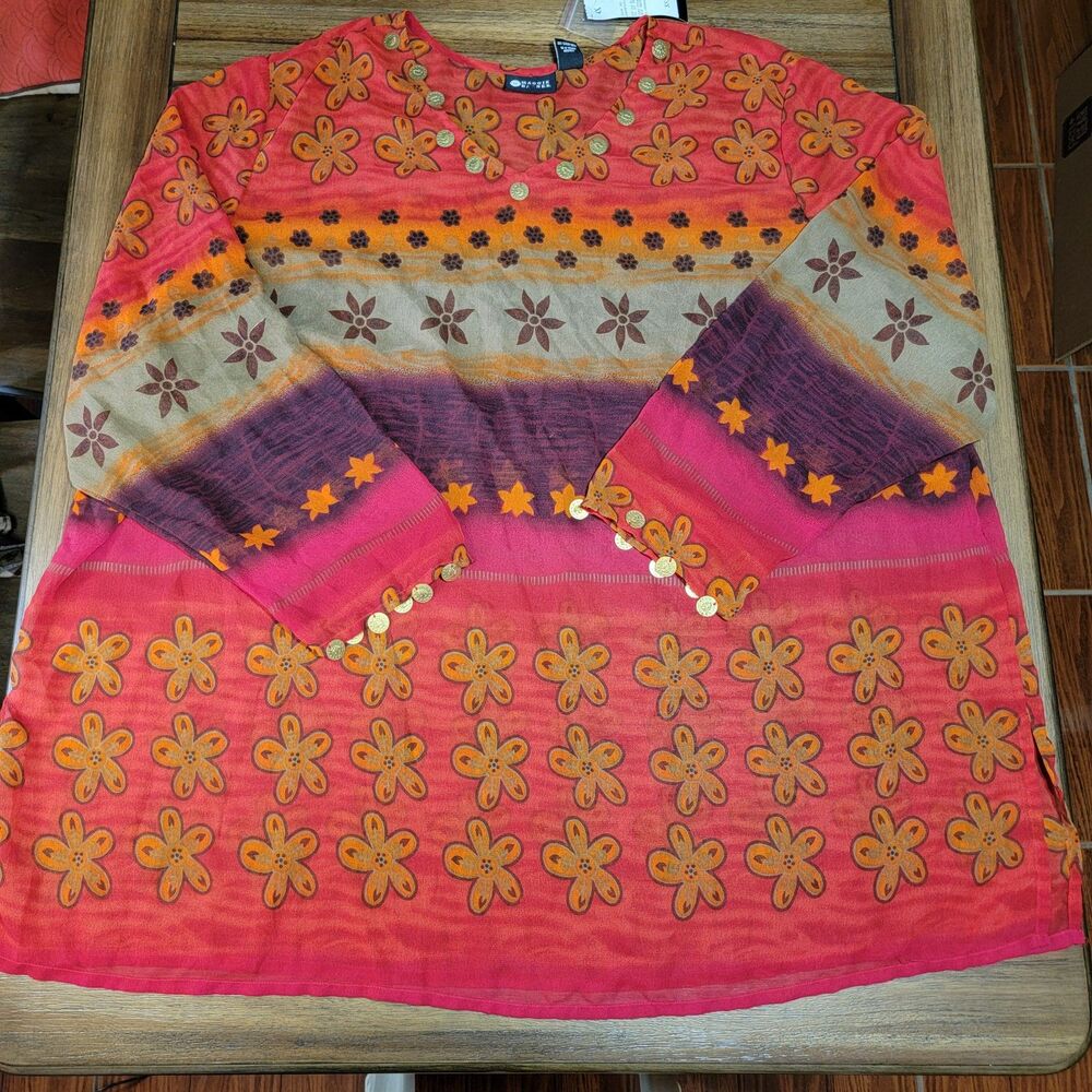 Maggie Barnes Cover-Up w/Dangles Red/Dark Red - Size 4XL NWT